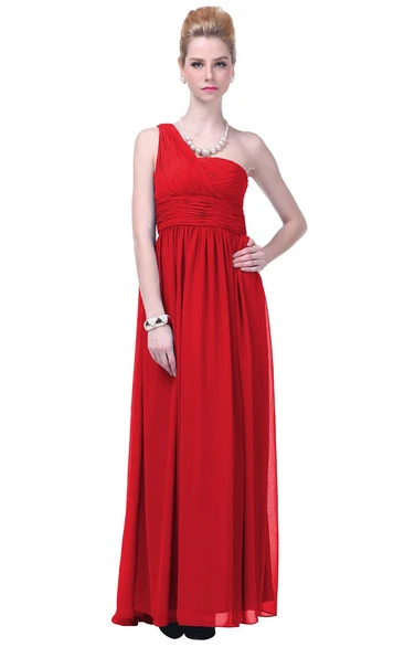 One-shoulder Pleated and Ruching Dress With Belt
