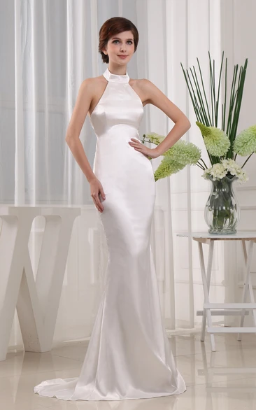 Elegant Satin Long Sheath Dress With Sleeveless Design