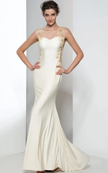 Sheath Appliques Beaded Evening Dress