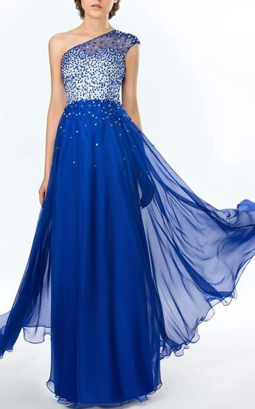 Charming One Shoulder Beading Sequins A-Line Floor Length Prom Dress