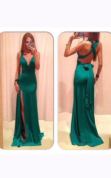 Sleeveless V-neck Long Chiffon Sheath Dress