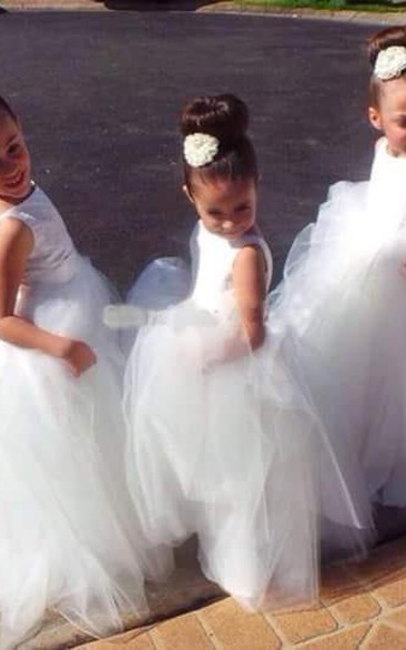 Lovely Tulle Princess Jewel Flower Girl Dress Floor-length