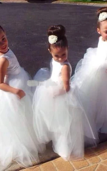 Lovely Tulle Princess Jewel Flower Girl Dress Floor-length