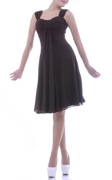 Knee-length Square Empire Draped Chiffon Bridesmaid Dress