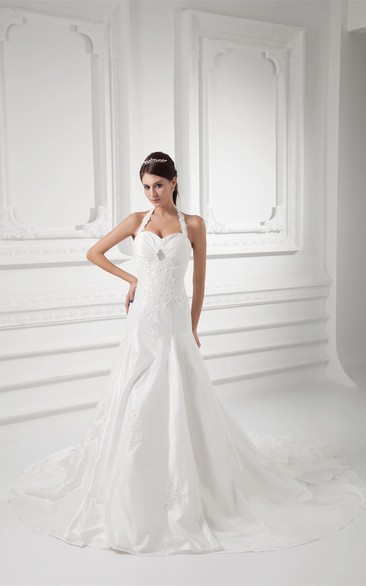 Glam Taffeta Halter a Line Sleeveless Most Wedding Dresses