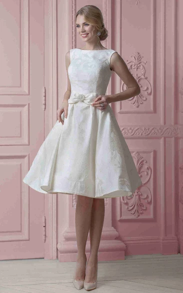 Midi Sweetheart Floral Satin Wedding Dress With Ribbon And Lace Up