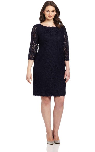 Long Sleeve Knee Length Lace Short Dress With Long Center Zipper