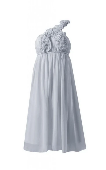 One-shoulder Empire Short Dress With Flowers