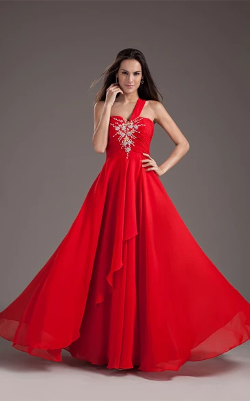 Alluring Sleeveless One Shoulder a Line Chiffon Satin Special Occasion Dresses