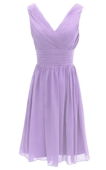 Chic V-neck Pleated A-line Gown With Ruched Band