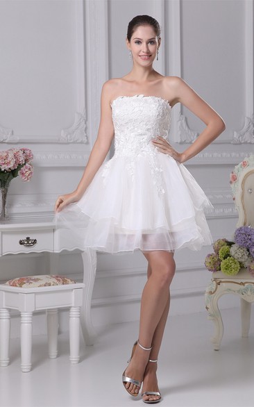 Sleeveless A-Line Mini Tulle Overlay and Dress With Appliques