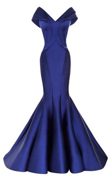 Cap Sleeve V Neckline Mermaid Satin Gown