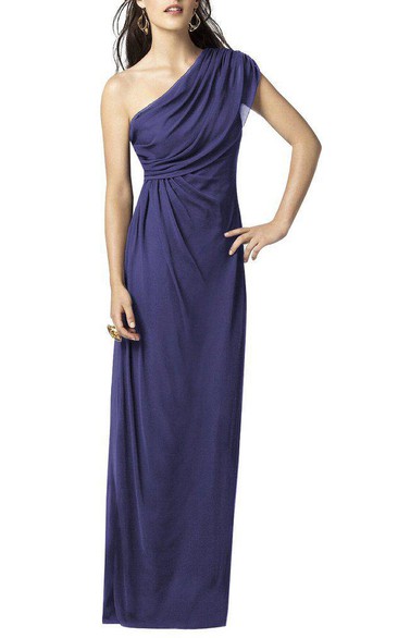 One Shoulder Ruched Chiffon Long Dress