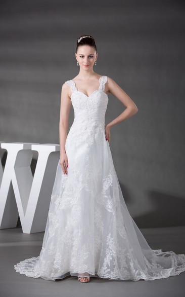 Elegant Appliqued A-Line Dress With Tulle Overlay and Crystal Detailing
