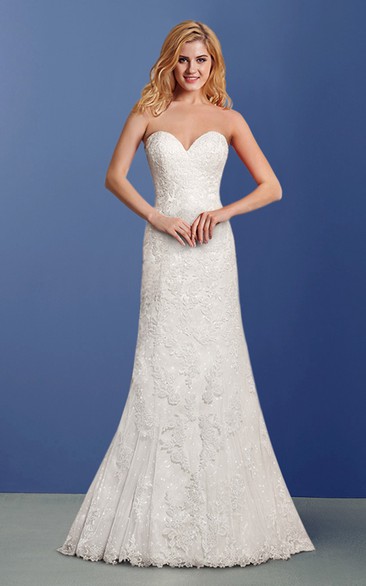 Sweetheart A Line Long Lace Wedding Dress