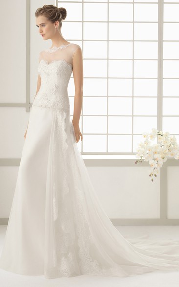 Sweetheart Side Draping Dress With Lace Bodice