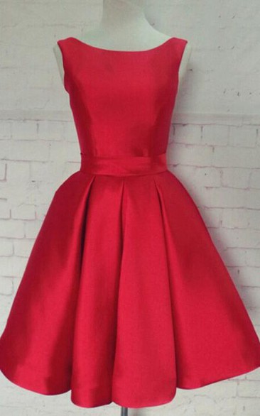 Sleeveless Knee Length Red Bow Back Satin Dress