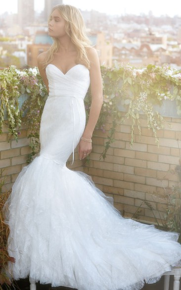 Angelic Lace Tulle Mermaid Dress With Draped Sweetheart Bodice