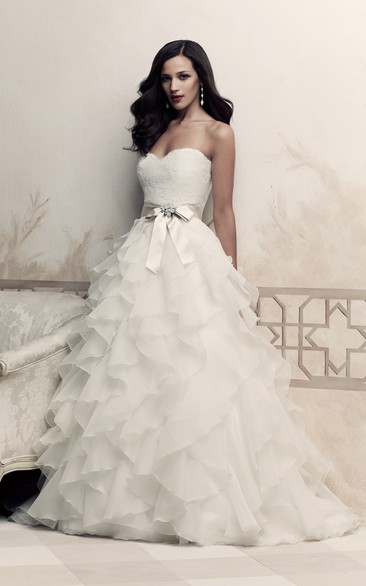 A-Line Dress With Cascading Ruffles And Bow Sash