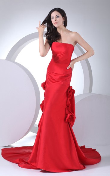 Sleeveless Floor-Length Sheath Royal Train and Dress With Flower