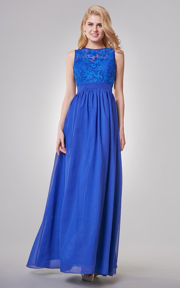 Sleeveless A-line Long Chiffon Dress With Illusion Back