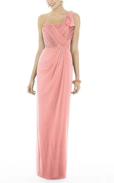 One Shoulder Ruched Chiffon Long Bridesmaid Dress with Drapping