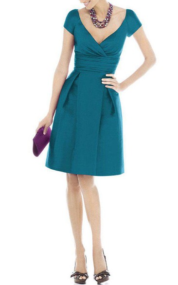 V-neck A-line Short Sleeve Satin Dress