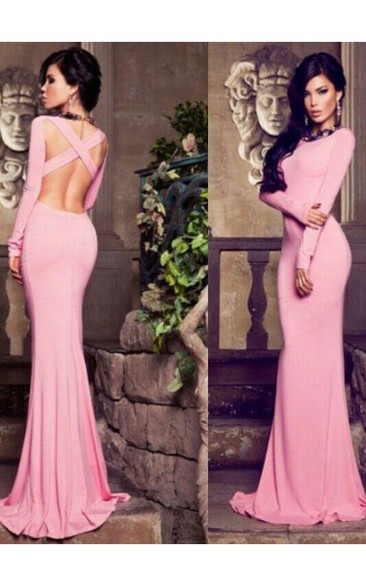 Modern Bateau Long Sleeve Mermaid Prom Dress Floor-length Cross Crisis Back