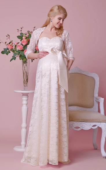 Empire Sweetheart A-line Lace Long Dress With Sash