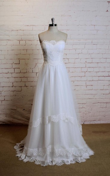 Sweetheart Sleeveless A-Line Tulle Dress With Lace Edging