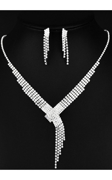 Special Bridal and Evening Party Rhinestone Necklace and Earrings Jewelry Set