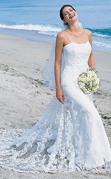 Mermaid Spaghetti Straps Tulle Beach Wedding Dress