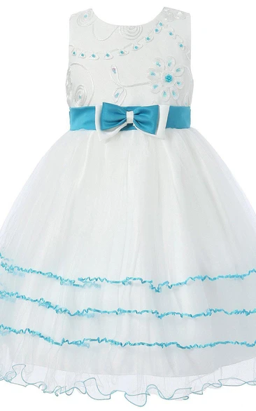 Sleeveless A-line Tulle Dress With Beadings and Bow