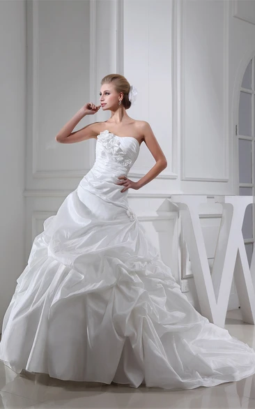 Sleeveless Pick-Up Floral Embellishment and Ball-Gown With Ruching