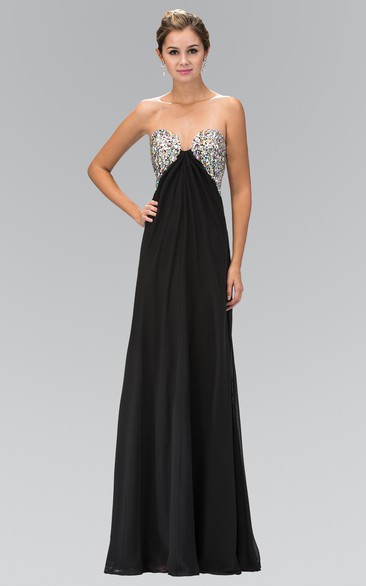A-Line Sweetheart Sleeveless Empire Chiffon Backless Dress With Beading