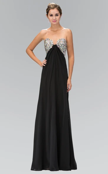 A-Line Sweetheart Sleeveless Empire Chiffon Backless Dress With Beading