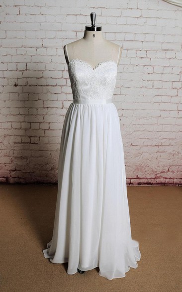 Sweetheart A-Line Chiffon Dress With Spaghetti Straps and Open Back