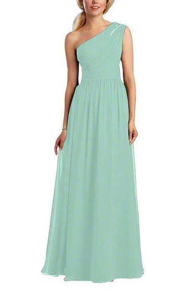 One Shoulder Ruched Chiffon Long Dress