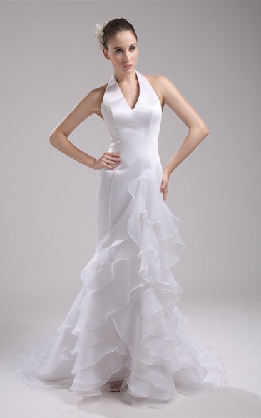 Plunged Mermaid Sleeveless Dress With Ruffles