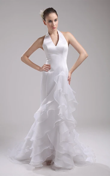 Plunged Mermaid Sleeveless Dress With Ruffles