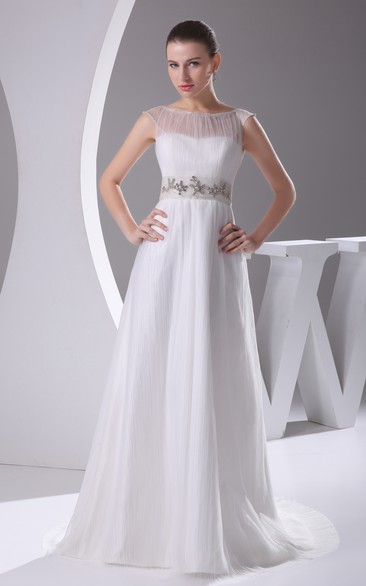 Sleeveless Beaded Maxi Dress With Illusion Neckline