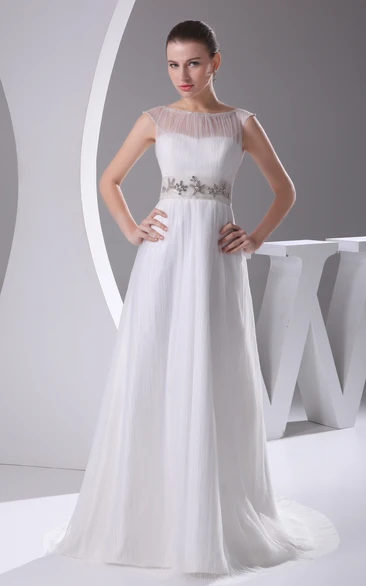 Sleeveless Beaded Maxi Dress With Illusion Neckline