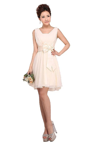 Sleeveless Short Ruffled Dress With Bow Tie