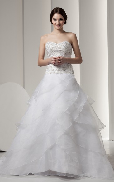 Sweetheart A-Line Embroidered Bodice and Ball-Gown With Beading