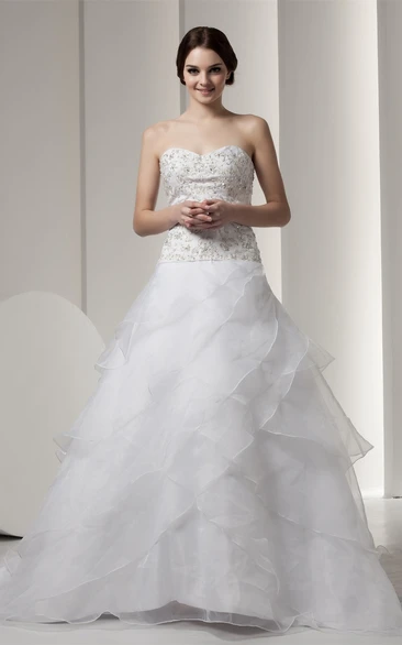 Sweetheart A-Line Embroidered Bodice and Ball-Gown With Beading