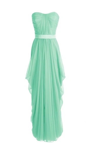 Chic Asymmetrical Ruched A-line Gown With Satin Band