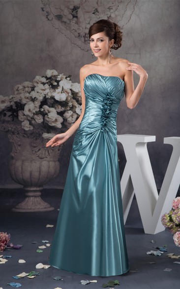 Strapless Maxi Criss-Cross Gown With Flower