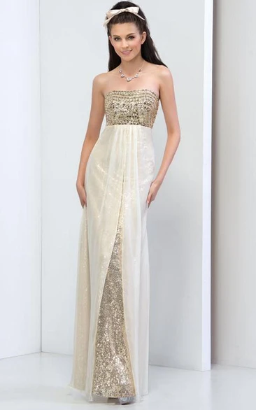 Strapless Beaded Sequins Evening Dress