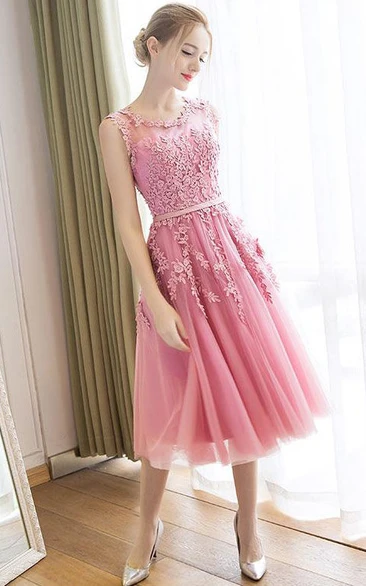 Sleeveless A-line Knee-length Dress with Lace Appliques