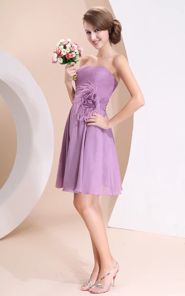 Strapless Chiffon Short Dress With Ruching Waist and Floor-Length